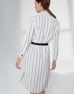 White shirtwaist dress with blue stripes