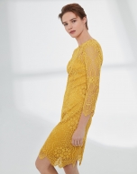 Yellow midi-dress with lace