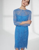 Ultramarine blue midi-dress with lace