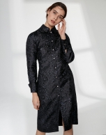 Navy blue jacquard shirtwaist dress