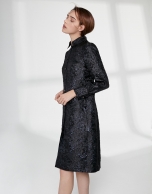 Navy blue jacquard shirtwaist dress