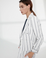 White short suit jacket with blue stripes