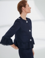 Navy blue short pique jacket