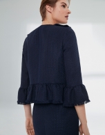 Navy blue short pique jacket