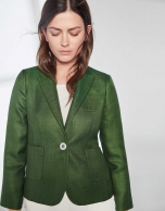 Dark green suit jacket with one button