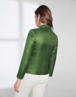 Dark green suit jacket with one button