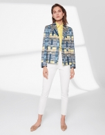 Geometric print jacket with two rows of buttons