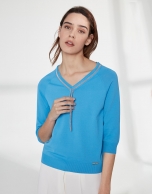 Ultramarine blue sweater with V-neck