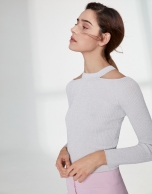 Silver lurex sweater with double neckline