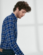 Blue and white checked sport shirt