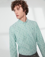 Blue floral sport shirt with green stripes