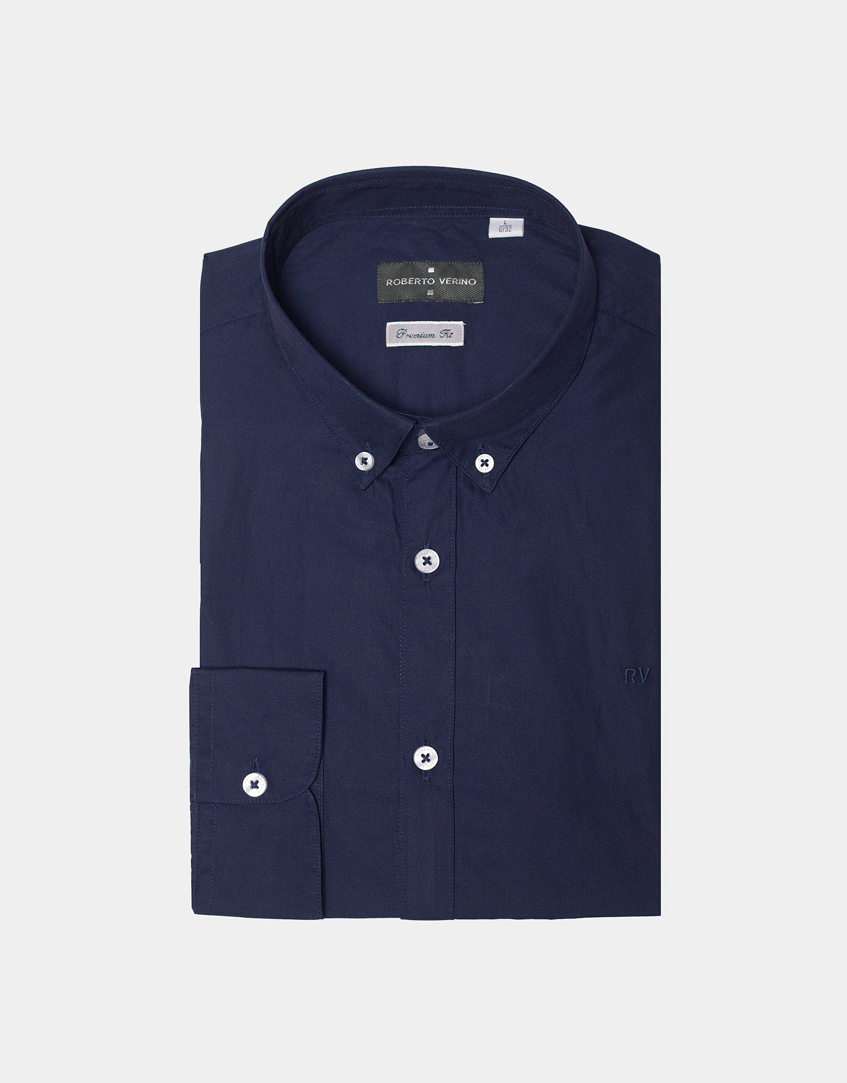 Blue marine poplin shirt with striped ribbon