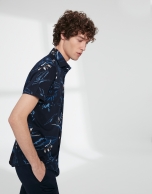 Tropical print knit sport shirt