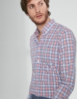 Blue and orange checked sport shirt