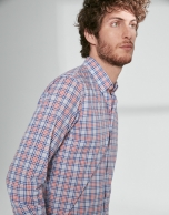 Blue and orange checked sport shirt