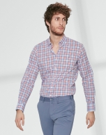 Blue and orange checked sport shirt