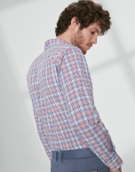 Blue and orange checked sport shirt