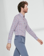 Blue and orange checked sport shirt