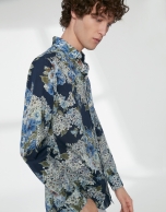 Blue and khaki floral print sport shirt