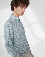 Blue and green checked sport shirt