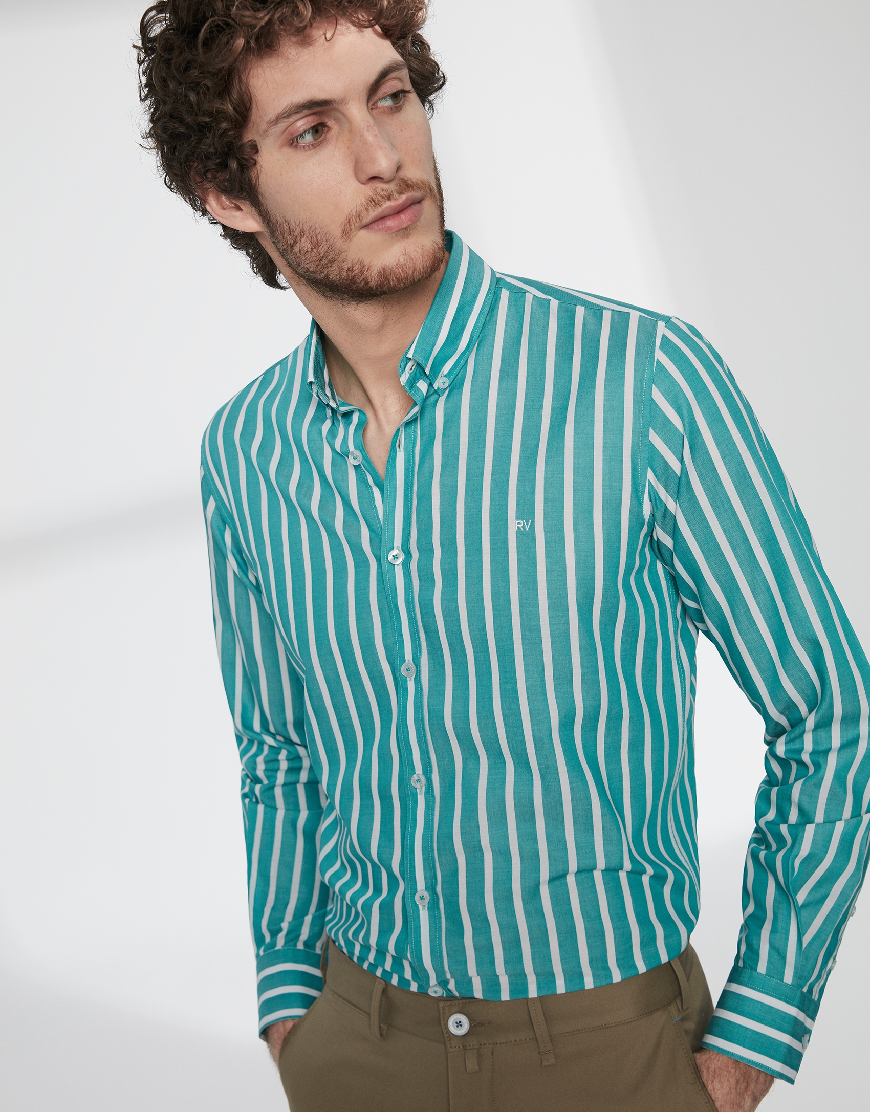 Green and white striped sport shirt