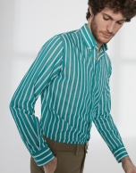 Green and white striped sport shirt