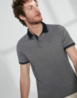 Navy blue thin striped mercerized cotton polo