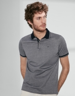 Navy blue thin striped mercerized cotton polo