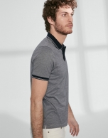 Navy blue thin striped mercerized cotton polo