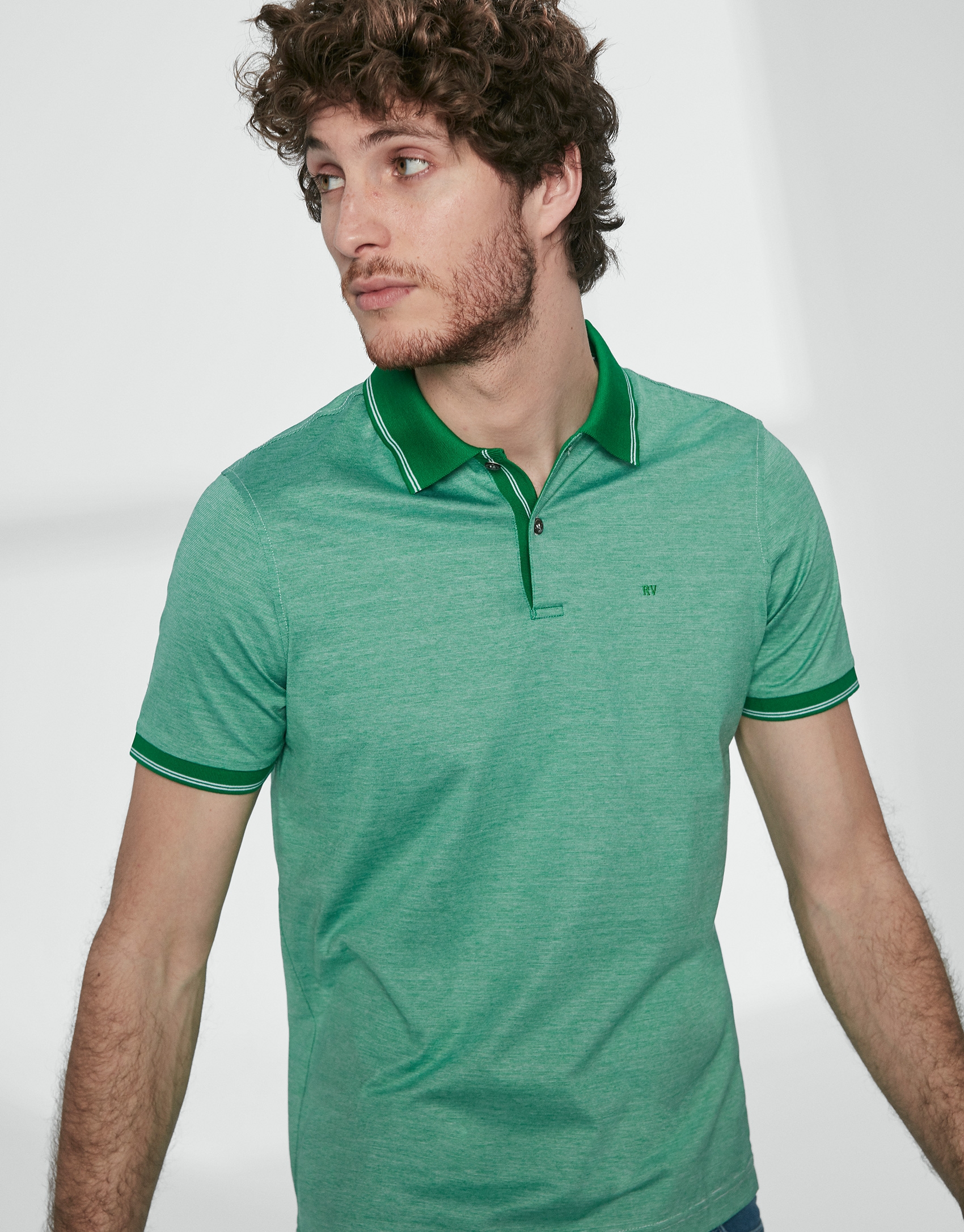 Green thin striped mercerized cotton polo