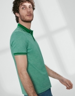 Green thin striped mercerized cotton polo