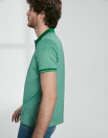 Green thin striped mercerized cotton polo