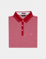 Red and white striped pique polo