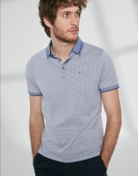 Blue and white mercerized cotton jacquard polo