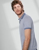 Blue and white mercerized cotton jacquard polo