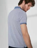 Blue and white mercerized cotton jacquard polo