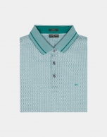 Green and white mercerized cotton jacquard polo