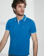 Blue cotton pique polo