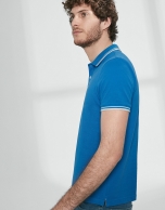 Blue cotton pique polo