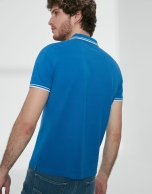 Blue cotton pique polo