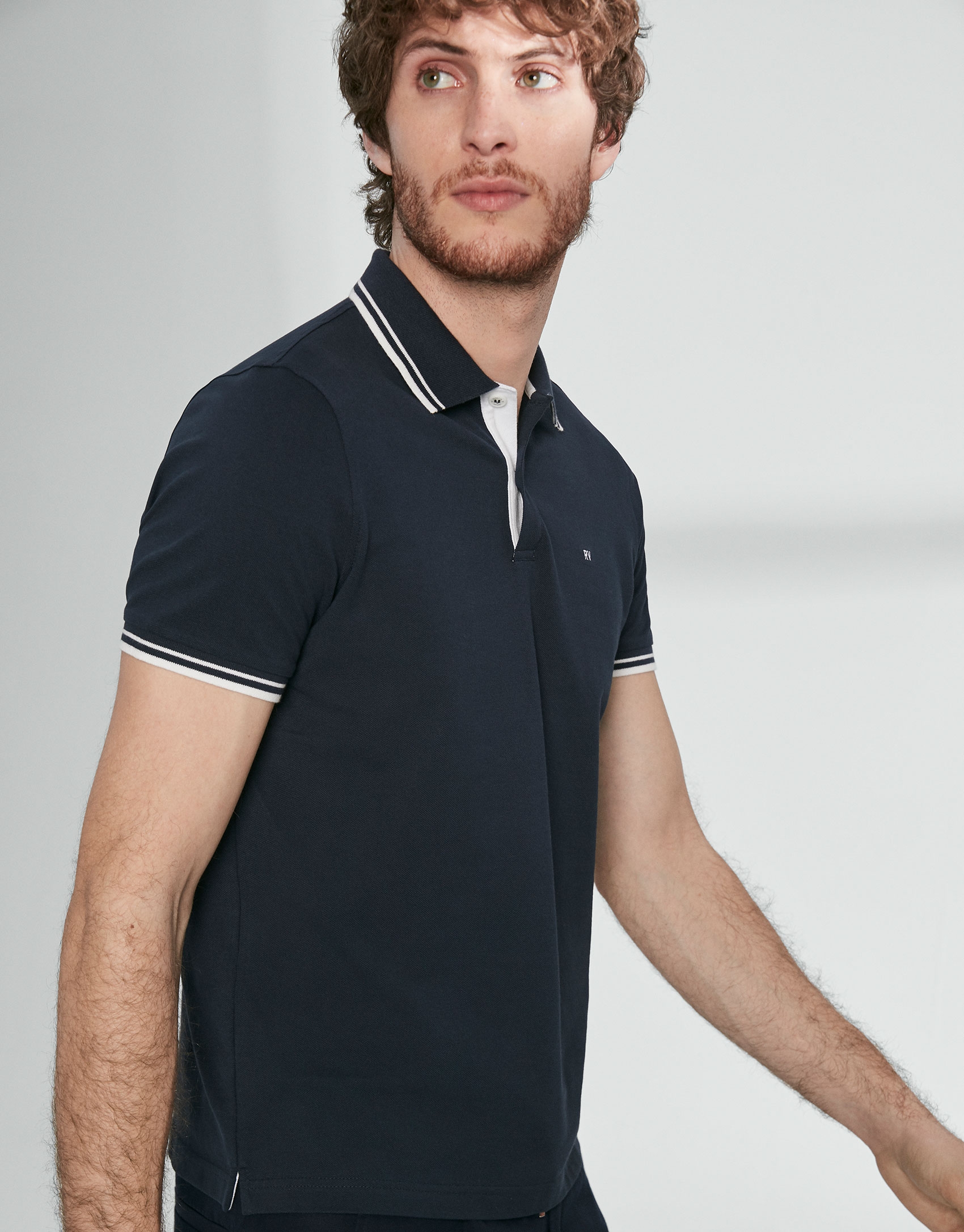 Navy blue cotton pique polo