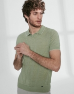 Light green melange linen tricot polo