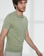 Light green melange linen tricot polo