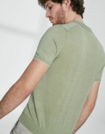 Light green melange linen tricot polo