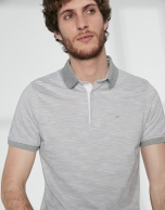 Gray and white striped cotton pique polo