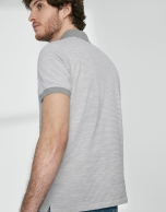 Gray and white striped cotton pique polo