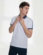 Navy blue and white striped cotton piqué polo