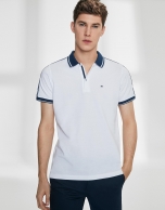 Navy blue and white striped cotton piqué polo