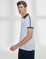 Navy blue and white striped cotton piqué polo