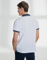 Navy blue and white striped cotton piqué polo